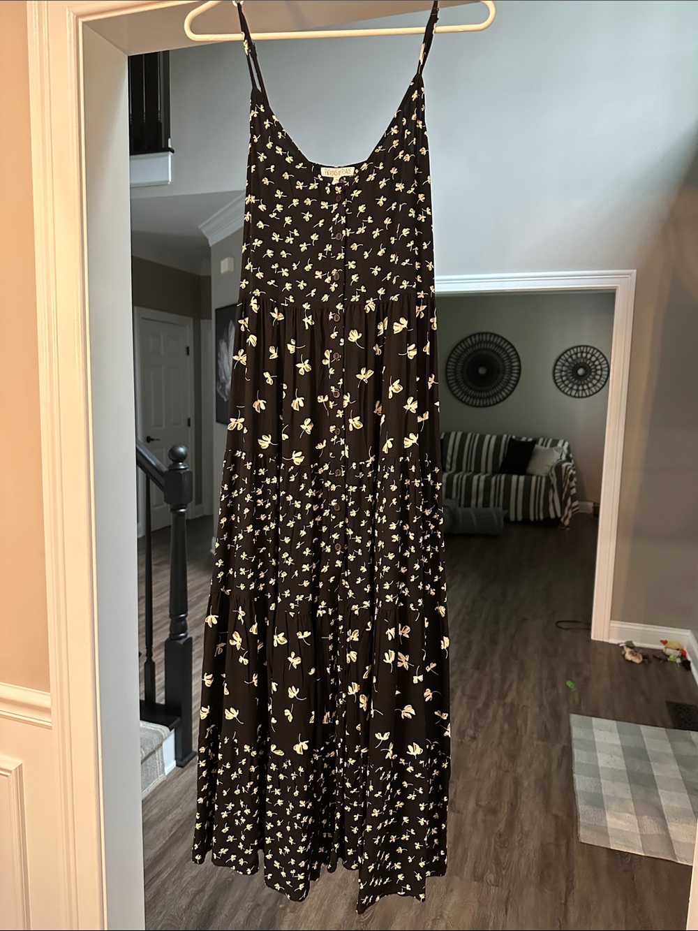 Patrons of Peace Black Maxi Dress with Cream Floral Print